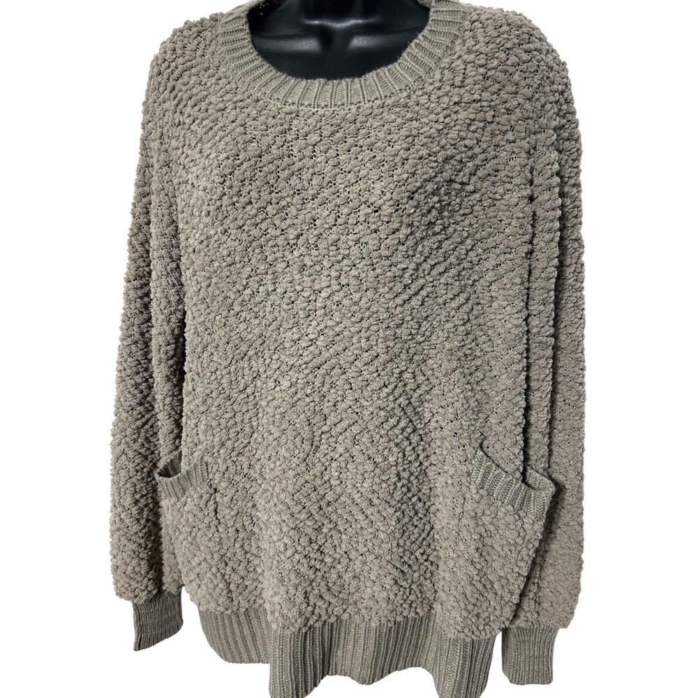 Zenana Women's Taupe Popcorn Knit Pullover Sweater with Pockets Size Large